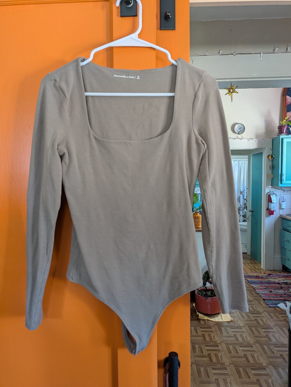 Abercrombie & Fitch Taupe Long Sleeve Scoop Neck Bodysuit